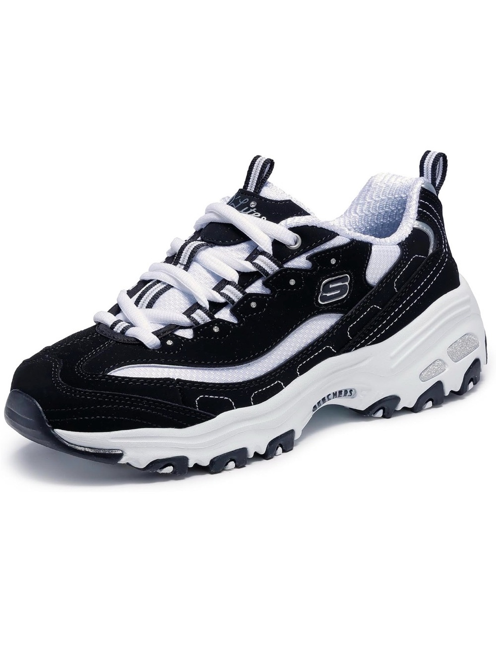 Skechers Women’s Black and White Chunky Lace-Up Sneaker